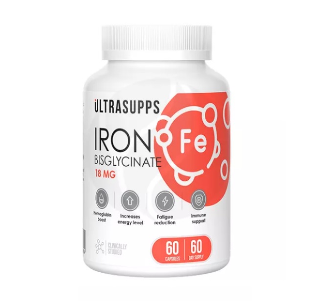 Ultrasupps Iron Bisglycinate 18mg 60caps